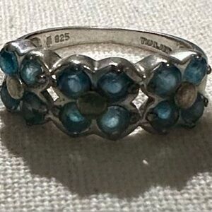 Silver Floral Ring with Blue Accents-London Blue Topaz